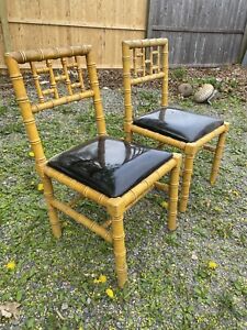 Mid Century Modern Faux Bamboo Chairs Pair Chppendale Asian Inspired