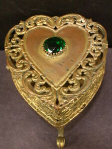 20 S Jeweled Heart Brass Filigree Jewelry Trinket Vanity Dresser Casket Ring Box