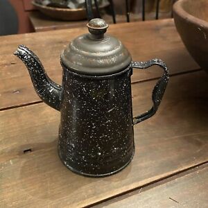 Antique Vintage Small Black Speckled Graniteware Coffee Pot