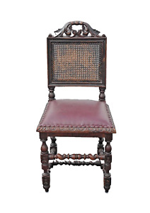Vintage Spanish Style Cane Back Barley Twist Ornate Burgundy Accent Chair