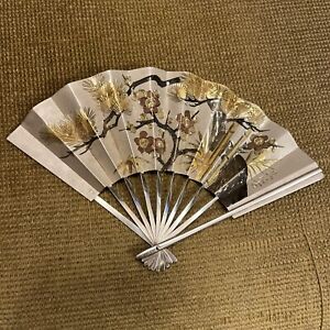 Vtg Japanese Sterling Silver Pine Plum And Bamboo Fan 50g Takehiko Gold