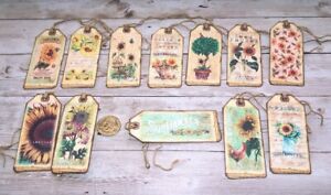 12 Vintage Sunflowers Garden Junk Journal Linen Cardstock Gift Hang Tags