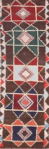 Geometric Oriental Moroccan 9 Ft Runner Rug Wool Hand Knotted Hallway Carpet 3x9