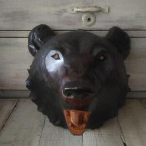 Wooden Carving Bear Traditional Crafts Interior 11inch Japanese Antique