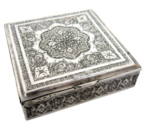 Middle Eastern Persian Hand Chased 875 Silver Table Cigarette Box 196 Gm