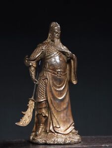 14 9 China Antique Ming Dynasty Xuande Mark Bronze Gilt Guangong Guanyu Statue
