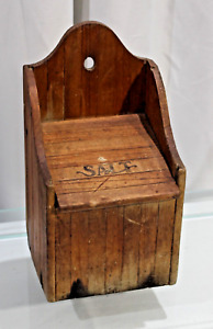 Antique Primitive Hanging Salt Box With Hinged Lid 5 X 5 X 9 