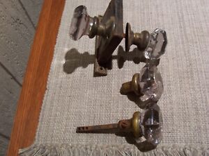 2 Vintage Pair Of 8 Point Octagon Clear Glass Door Knobs Sets