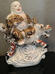 Porcelain Hotei Buddha Riding Qilin 13 Perfect Unique Bisque Glaze Combo