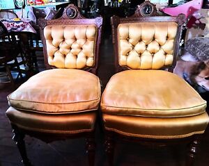 Awesome 2 Pc Set Antique Victorian Eastlake Parlor Side Chairs W Castors