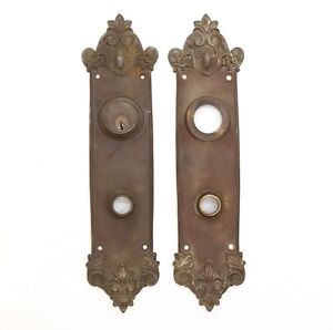 Pair Of Antique 12 75 In Bronze Avallon Entry Double Doors Back Plates