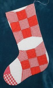 Gorgeous Red White Antique Vintage Cutter Quilt Christmas Stocking 22 128