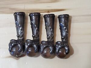 Antique Cast Iron Glass Ball Claw Feet Foot Piano Stool Hardware Lot Of 4
