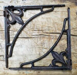 2 Cast Iron Antique Style Fleur De Lis Bracket Garden Brace Shelf Angle Corbel