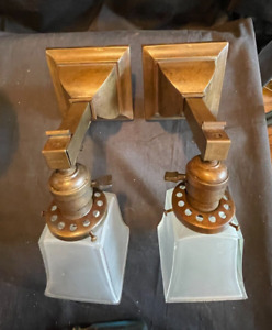 Pair Of Restored Square Stock Mission Brass Wall Sconces C 1910