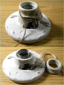 Vintage Barn Leviton Porcelain Pull Chain Light Fixture Split Key 2 Wire Socket
