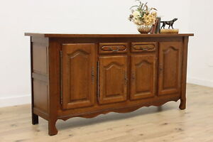 Country French Vintage Carved Oak Buffet Tv Or Hall Console 49278
