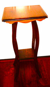 Art Nouveau Oak 2 Tier Pedestal Table Side Table Plant Flower Stand