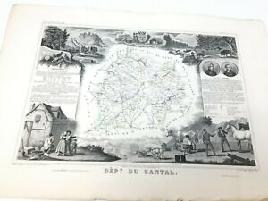 Card Geography Department Engraving Antique Map The Cantal