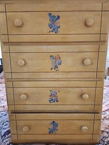 Vintage Dresser Drawers For Nursery Home Daycare Paint Yellow With Blue Lambs