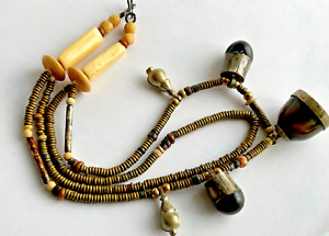 Antique Necklace Primitive Vtg Tribal Boho Silver Bead Trade Brass Asia Africa 