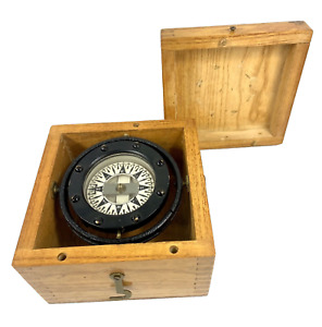Vintage Maritime Dirigo E M Sherman Nautical Sailing Ship Compass In Wood Box