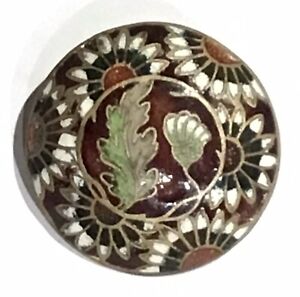 Beautiful Antique Art Nouveau Champleve Enamel Button With Thistle Floral