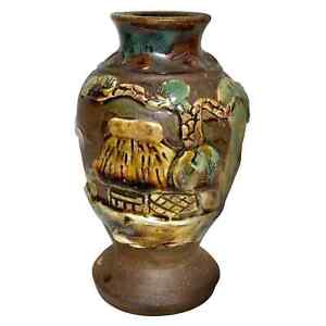 19th 20th Antique Hand Made Japanese Signed Sumida Gawa Vase 5 5 