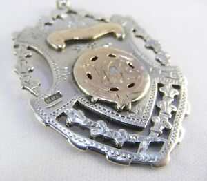 Large Sterling Silver Antique Medal Fob With Gold Plaque Victorian Hallmark 17g