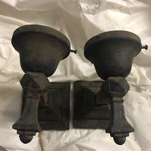 Pair Original Antique Arts Crafts Mission Cast Iron Exterior Sconces