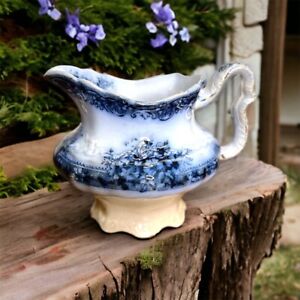 Antique Flow Blue New Wharf Pottery Plymouth Creamer England Flow Blue China
