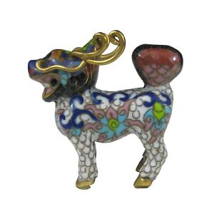 Fu Foo Dog Lion Cloisonne Enamel Chinese 2 Inch Figurine Vintage Guardian