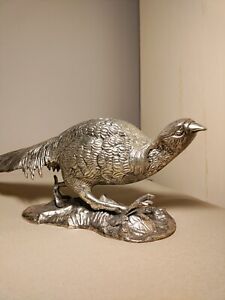 Rare Antique Victorian Silverplate Pheasant Sculpture 20inches Long