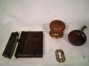 Antique Box Lock Steel Rim Lock Solid Brass Door Knobs Thumb Latch No Key 898