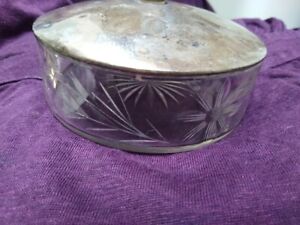 Antique Etched Glass With Sterling Silver Lid Dish