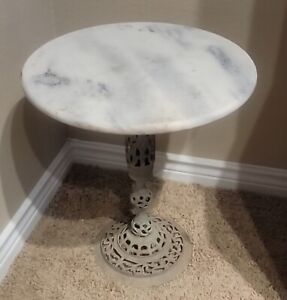 Vintage Marble Brass Plant Stand Side Table Hollywood Regency Style