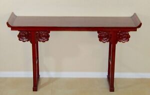Vintage Oriental Carved Hardwood Altar Console Hall Table