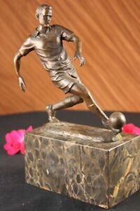 Signed Bronze Artdeco Sculpture Soccer Futbol World Cup Trophy Statue On Marble