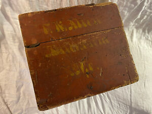 Antique Wooden Box W Early Red And Mustard Paint Advertising Old Surface Crate