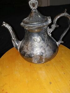 1 Vintage Antique Tea Pot Silver Plated Made In England Unique Handle And Lid 