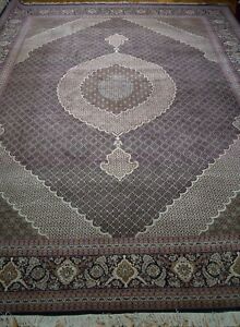 11 5 X 16 Silk Wool Tabrizz Herati Hand Knotted Navy Blue Superb Quality Rug