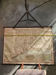 Large Rolled Antique Map Of Connecticut Long Island National Map Company
