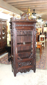 French Antique Chestnut Britany Display Cabinet With One Door 4 Shelves