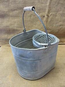 Vintage Galvanized Metal Bucket W Strainer Antique Old Iron Pail Pot 9465
