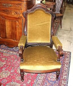French Antique Gold Upholstered Victorian Living Room Parlor Armchair C 1880