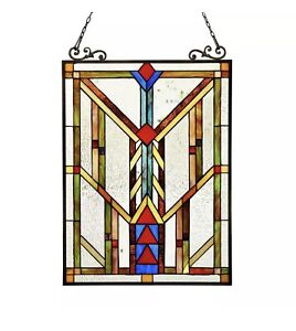 Stained Glass Tiffany Style Window Panel Arts Crafts Handcrafted Hanging 25 