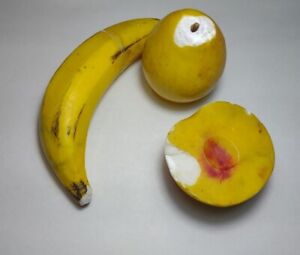 Primitive Antique Alabaster Fruit Distressed Banana Peach Pear Broken See Pic