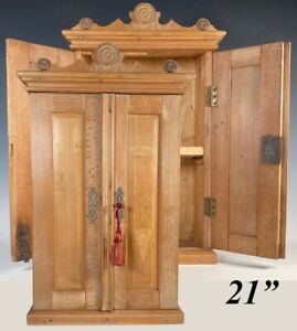 Antique Country French 21 Tall Apprentice Armoire Doll Furniture Wall Cabinet