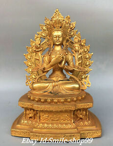 11 Old Tibet Temple Bronze Gilt White Tara Kwan Yin Guan Yin Buddha Statue