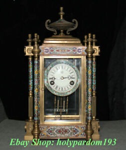 18 Europe Style Bronze Cloisonne Carved Flower Clockwork Machinery Table Clock